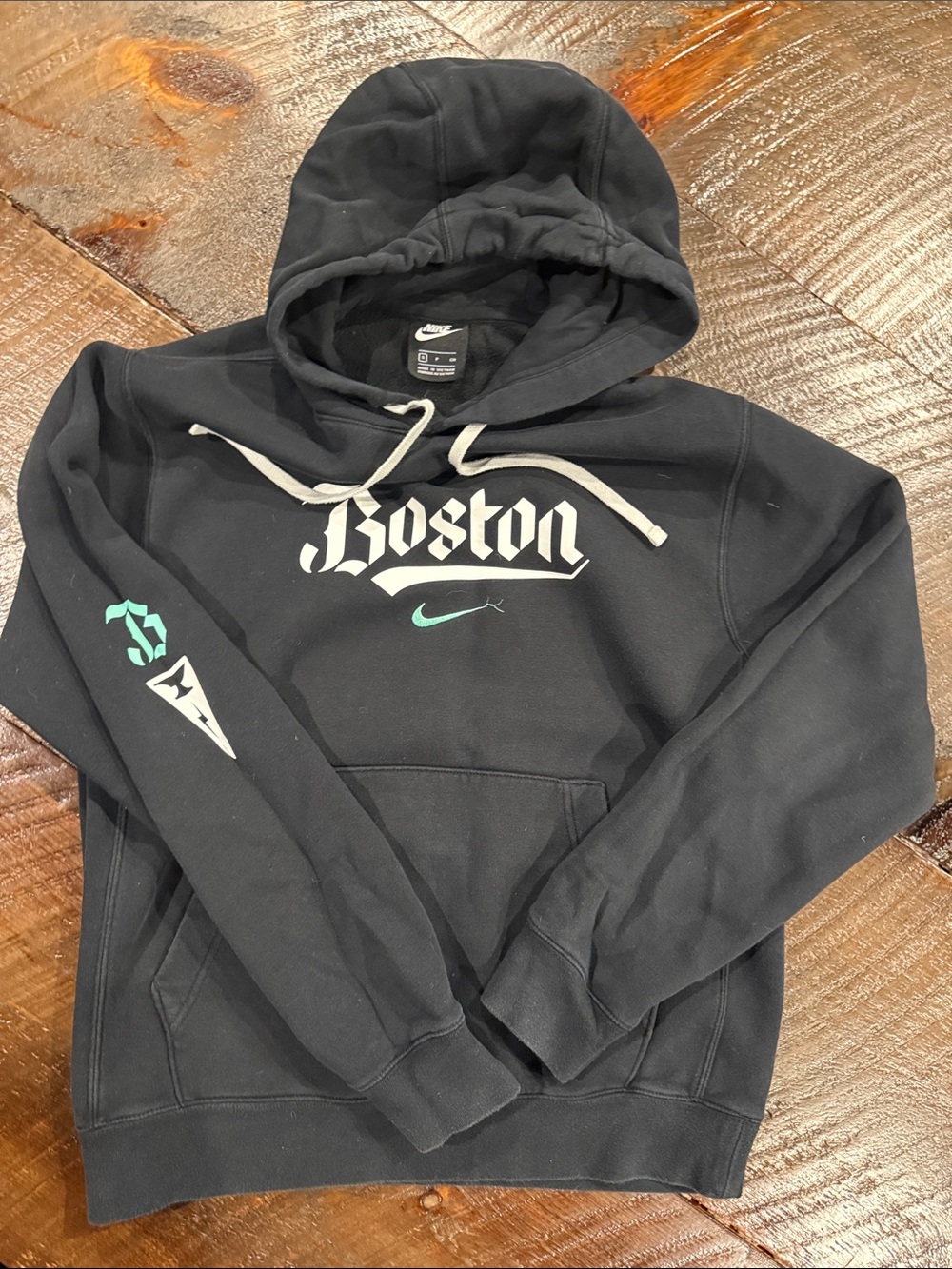 Nike Black Boston Crewneck Hoodie with Mint Swoosh